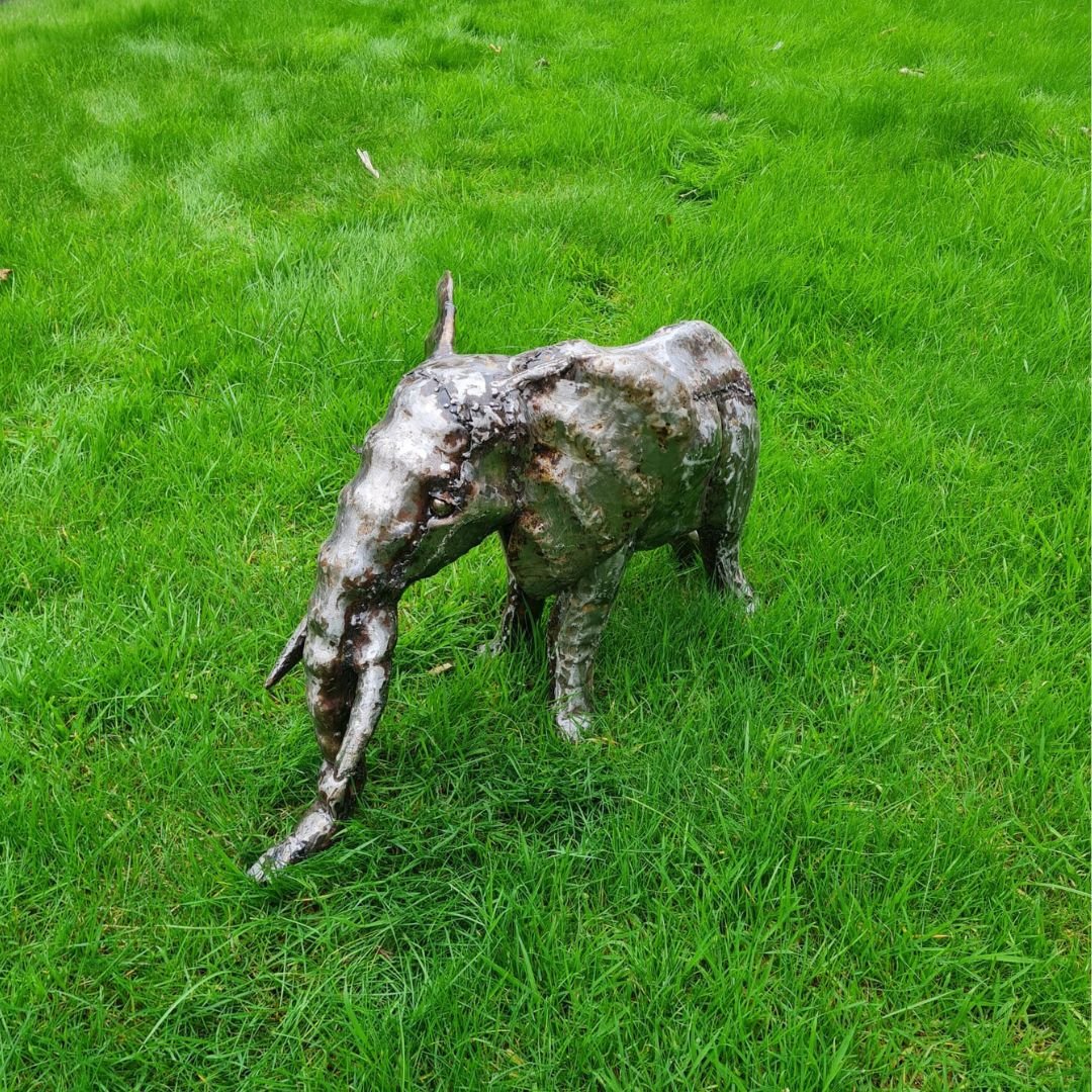 Natural Elephant Metal Sculptures - 1ft - Tiny Rhino Sculptures