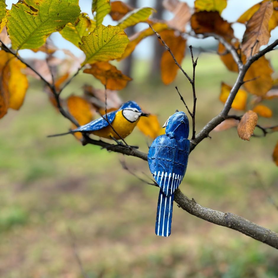 Painted Blue Tit Metal Sculpture - Tiny Rhino Sculptures