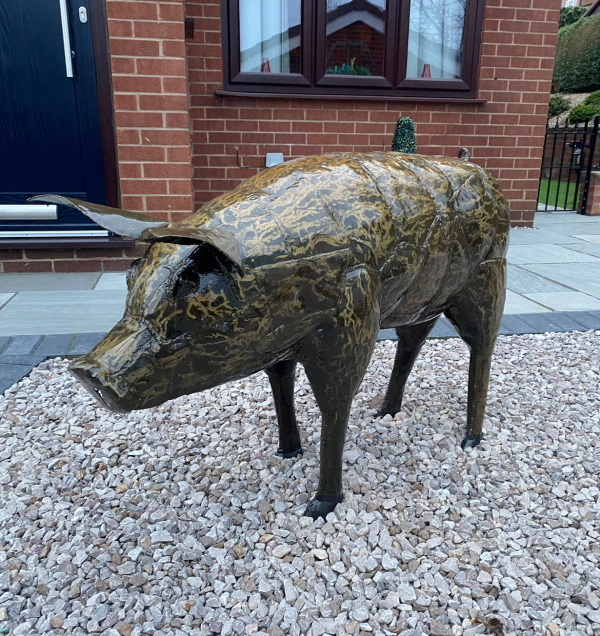 3ft Outdoor Metal Pig Sculpture